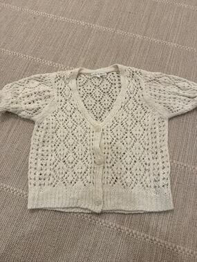 Anthropologie Free the Roses Ivory Crochet Crop Cardigan XS